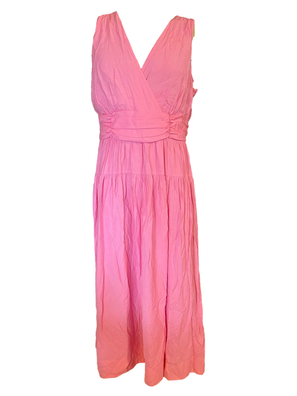 Melonie Sleeveless V-Neck Maxi Dress in Pink with Ruched Waistband